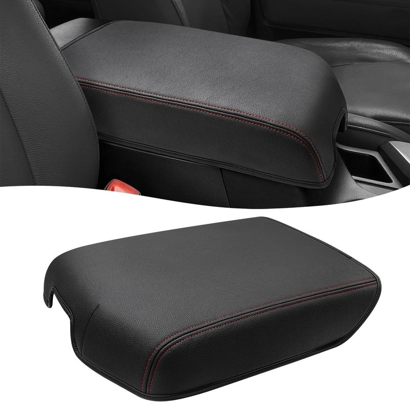 Eaglecover Center Console Cover for Toyota Tundra Accessories 2007-2013 & Toyota Sequoia 2008-2022, Vinyl Leather Car Armrest Protector, Anti-Scratch, Black with Red Stitching - Image 1